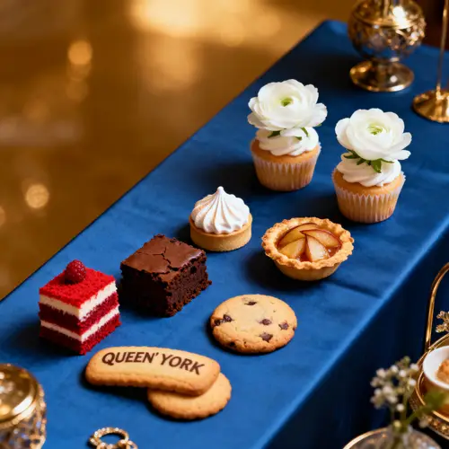 Elegant Blue Table with Delightful Mini Desserts