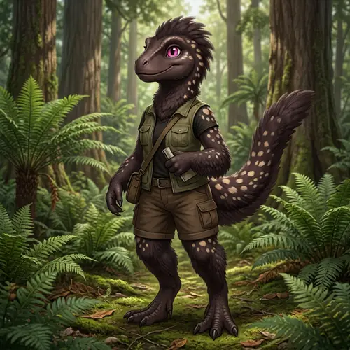 Fluffy Female Dinosaur with Pink Eyes