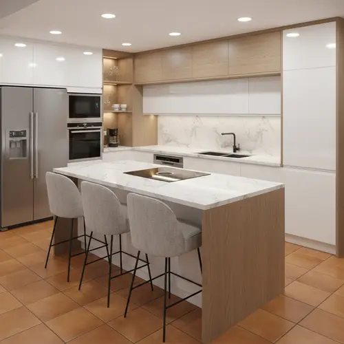 Modern Kitchen Design with Island and Glossy Cabinets