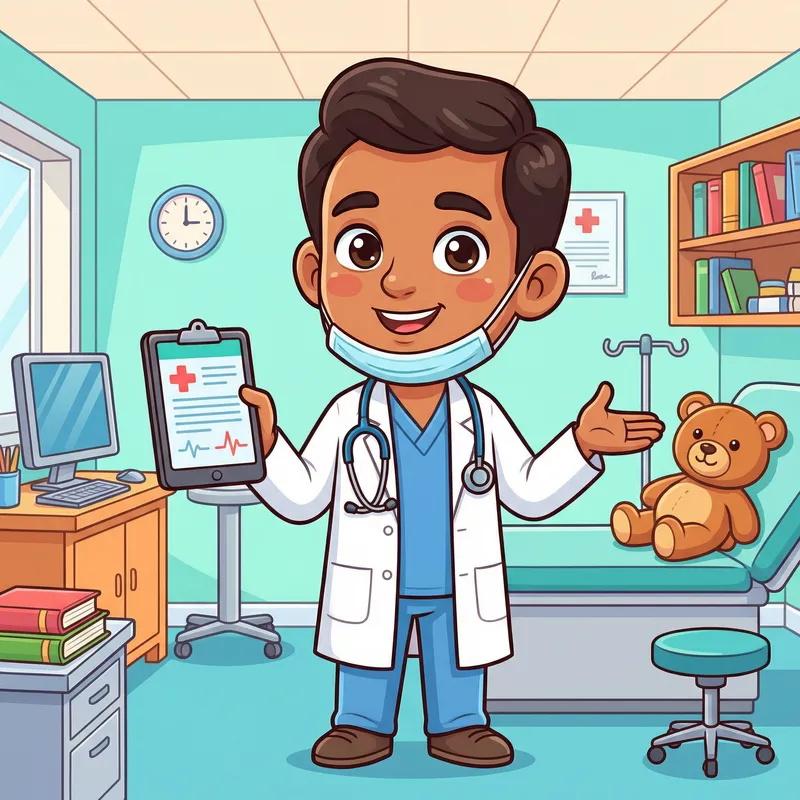 Cute South Asian Cartoon Doctor Character