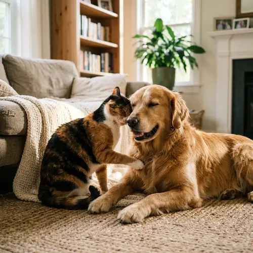 Female Cat Interacting with Dog - Beautiful Animal Friendship
