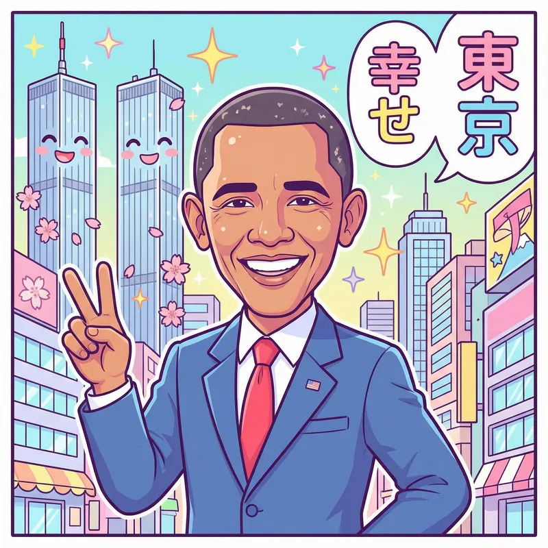 Obama at Twin Towers: Colorful Anime Art