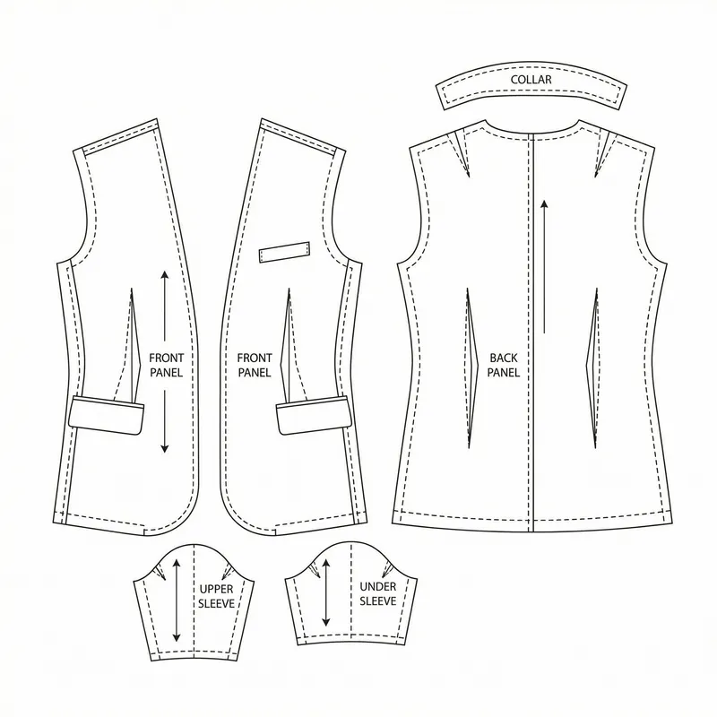 Blazer Cutting Pattern Design - Labeled Components