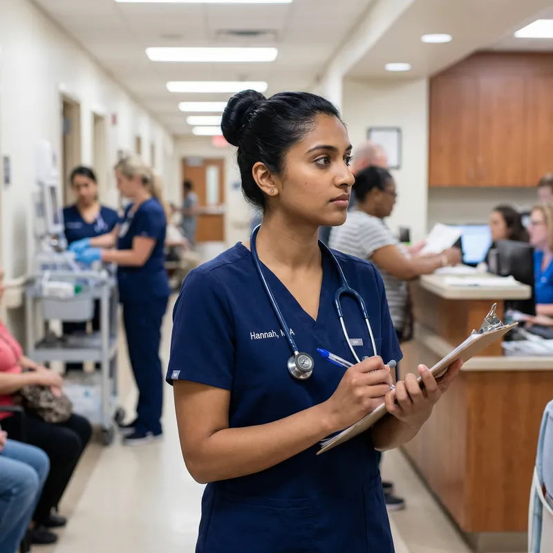Hannah, South Asian Medical Assistant in Professional Attire