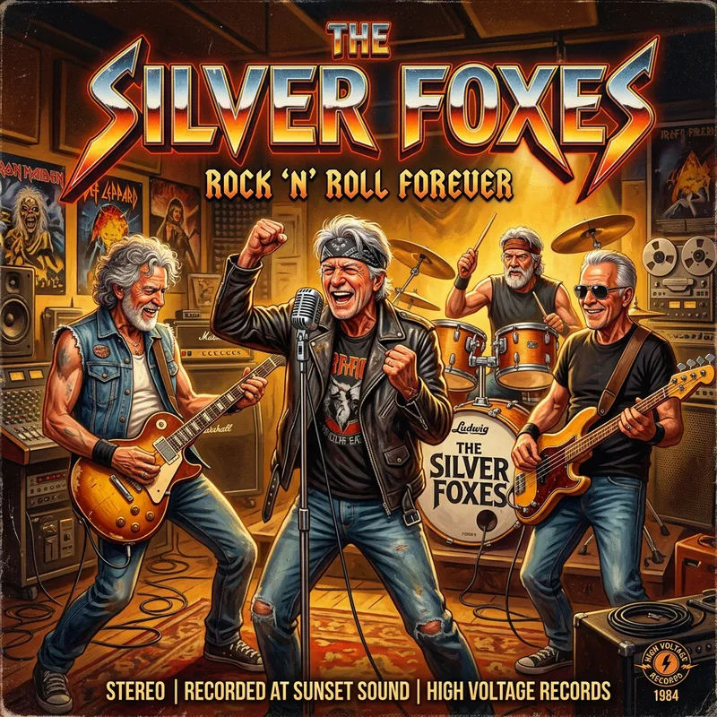 Elderly Musicians in Vintage Studio: 80s Rock Vibe Elderly Musicians in Vintage Studio: 80s Rock Vibe