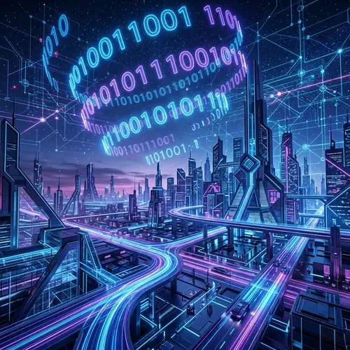 Futuristic Binary Code Landscape | Digital World Visuals
