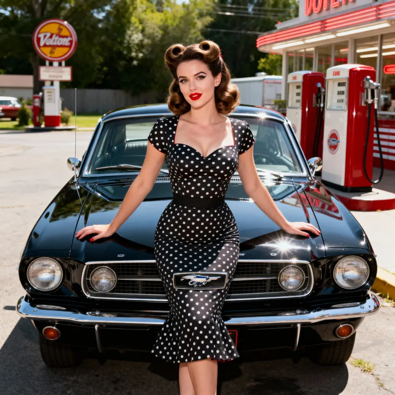 1967 Black Mustang with Vintage Pin-Up Style