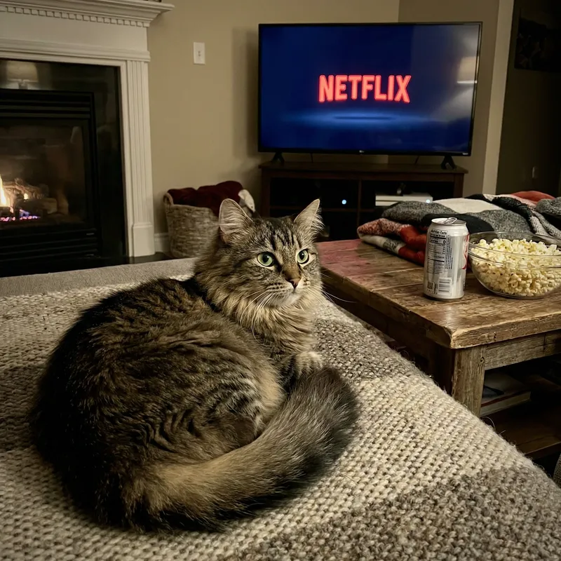 Playful Cat Entranced by Netflix on Cozy Carpet