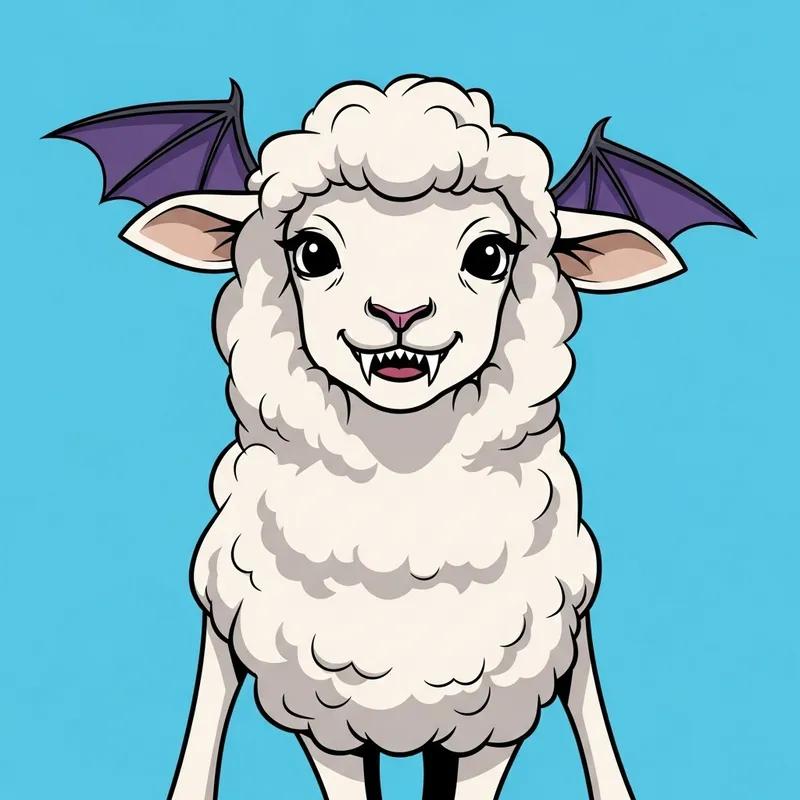 Unique Sheep Character with Vampire Teeth