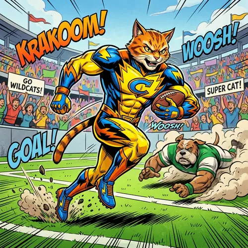 Superhero Feline Football: Exciting Game with Unique Costume Design