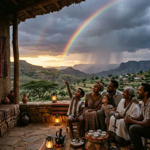 Golden Twilight in Ethiopia: Captivating Rainbow Scene