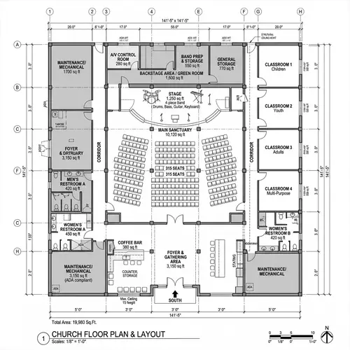 Comprehensive Blueprints for 300-Seat Church Design