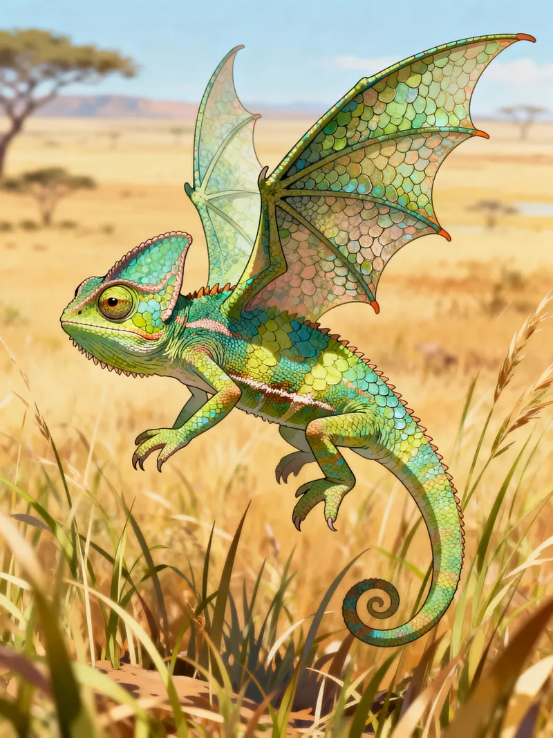 Chameleon with Dragon Wings in Anime Art