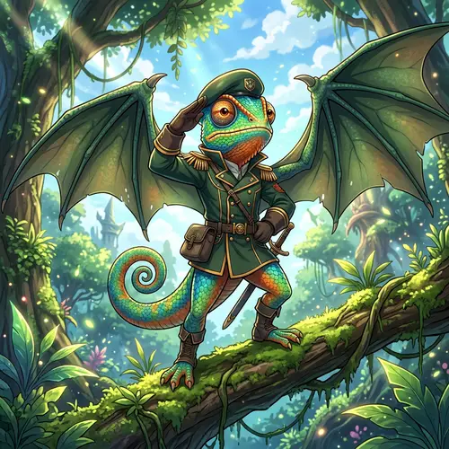 Chameleon with Dragon Wings in Anime Art