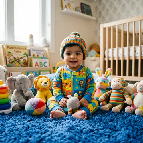 Adorable Indian Baby Boy in Colorful Onesie