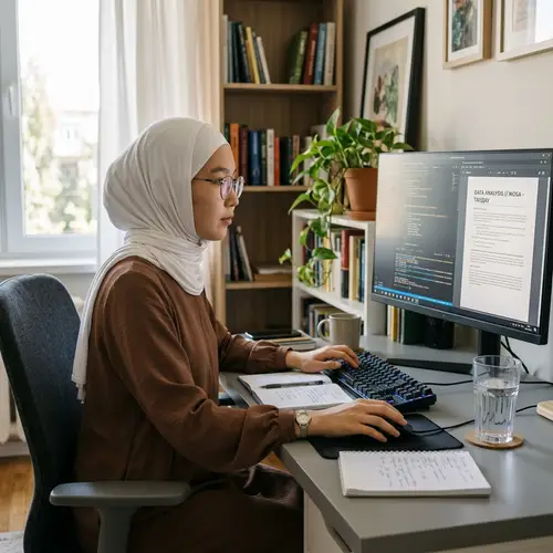 Kazakh Girl Working at Desk with Glasses - Intelligent Aura