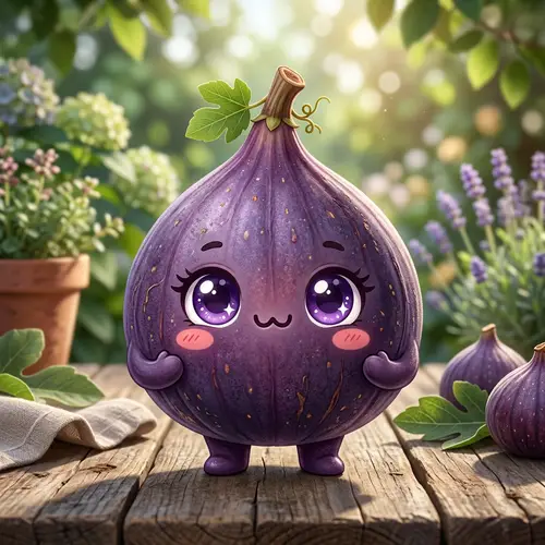 Sweet Fig with Adorable Anime Face - Cute and Purple