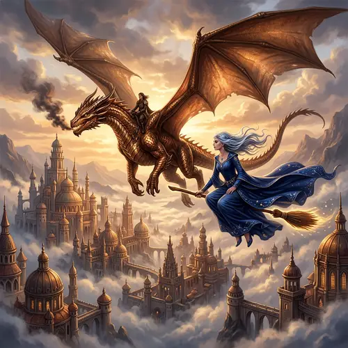 Tairn and Andranna Soaring Over Bagasth | Fantasy Art