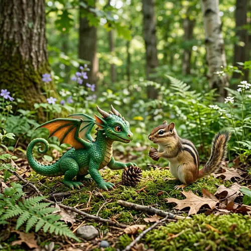 Adorable Baby Dragon and Chipmunk Playtime