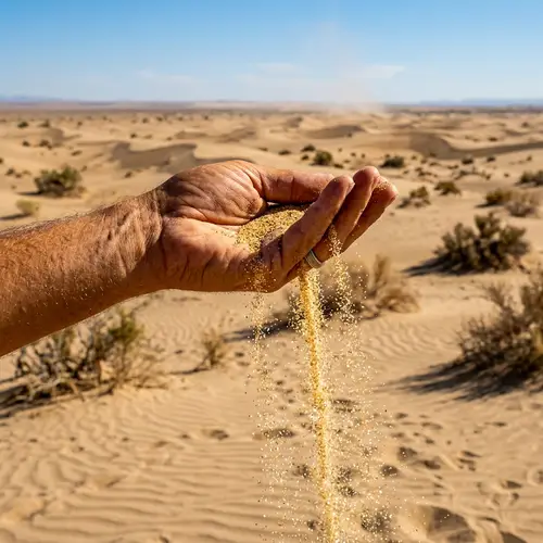 Golden Sand Slipping Through Sun-Kissed Hand | Desert Landscape View