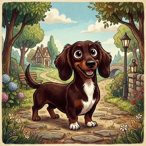 Dark Brown Dachshund - Adorable Pixar-Inspired Cartoon Dog