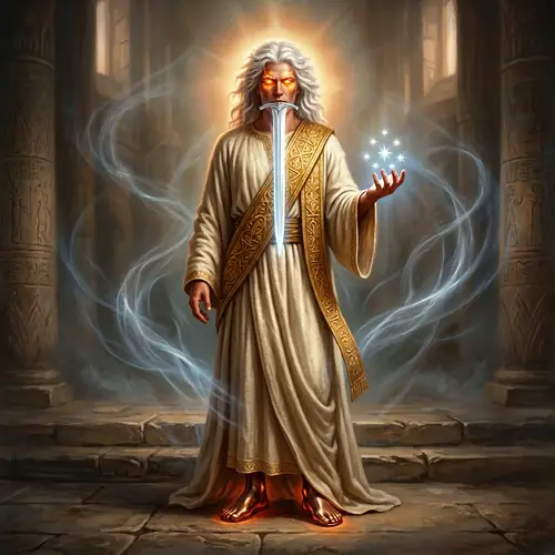 Mystical Figure in Robe with Golden Sash - Divine Presence Revealed