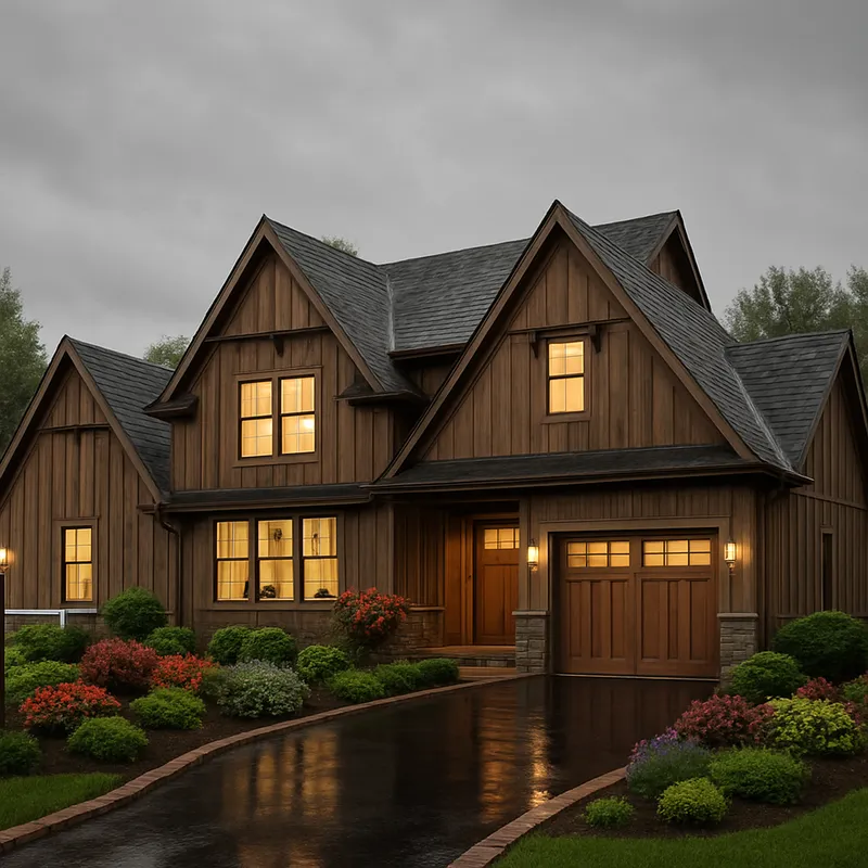 Stunning Overcast Landscaping with Vertical Wood Finish