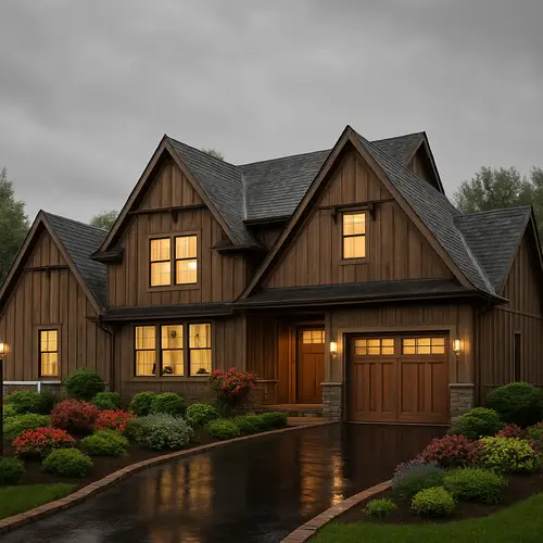 Stunning Overcast Landscaping with Vertical Wood Finish