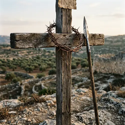 Historical Cross Symbol with Crown of Thorns and Spear