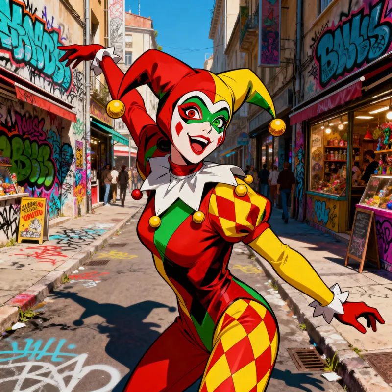 Vibrant Female Jester 3D Character Rendering