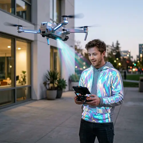 High-Tech Fashion Drone Projection onto Person