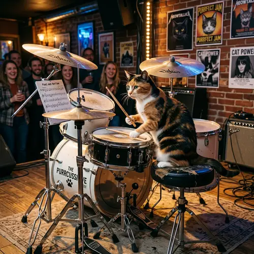 Cat Playing Drums: Musical Calico Kitty Drumming