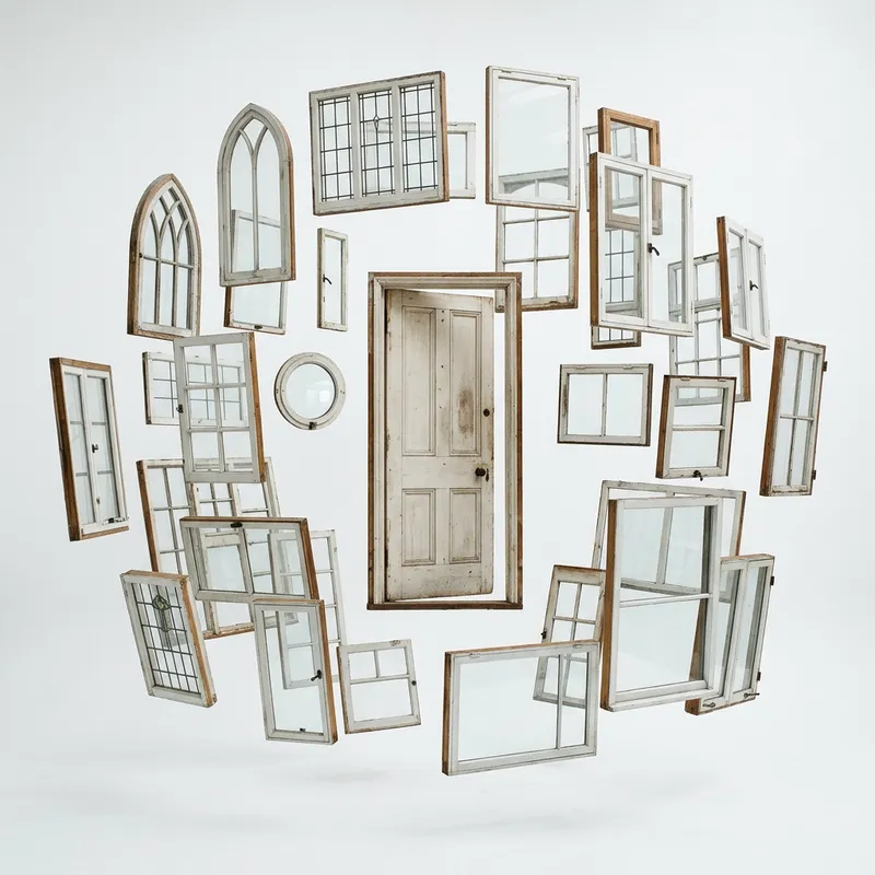 Levitating Windows Around a White Door