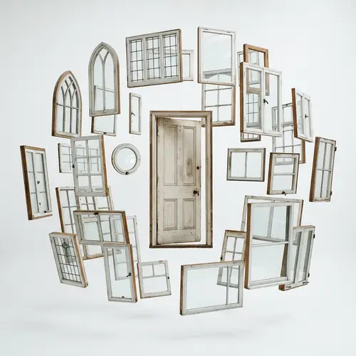 Levitating Windows Around a White Door