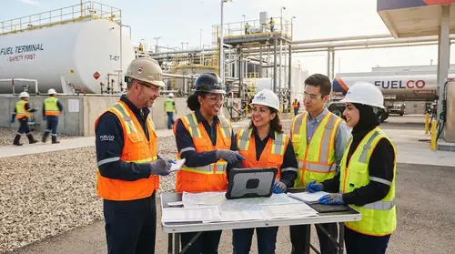 Fuel Company Teamwork in Modern Depot
