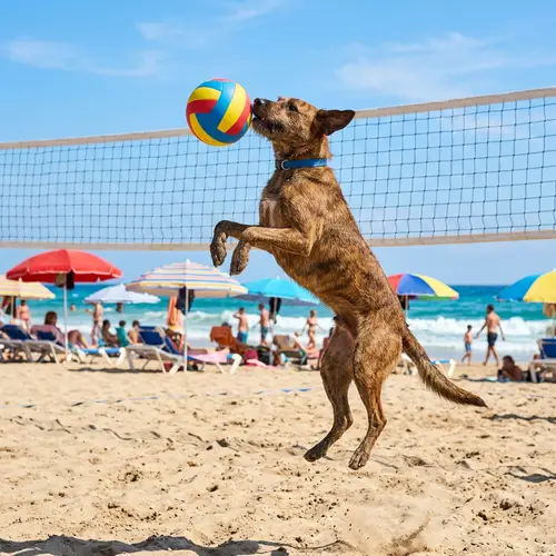 Friendly Dog Playing Beach Volleyball | Fun Pet Activity