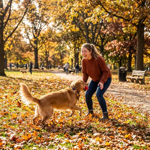 Alyssa and Her Playful Dog Enjoy a Day at the Leaf-Covered Park