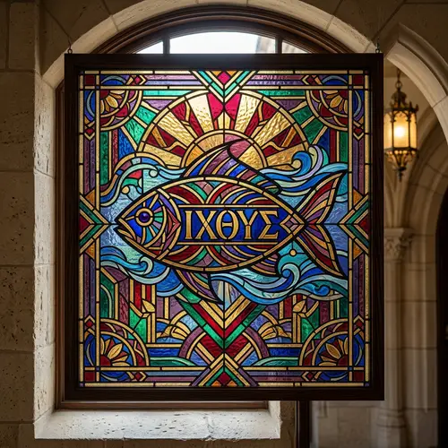 Stained Glass Ichthys Art Deco