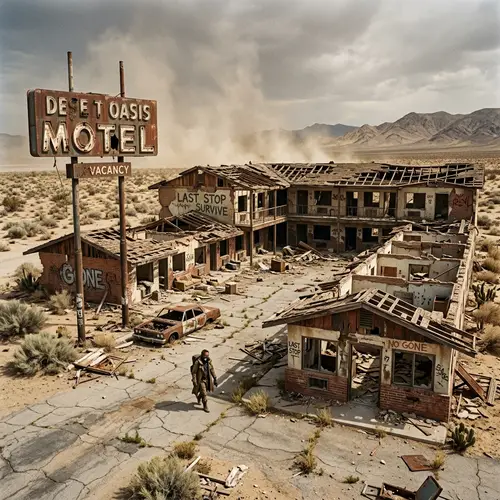 Post-Apocalyptic Motel Ruins in the Desert