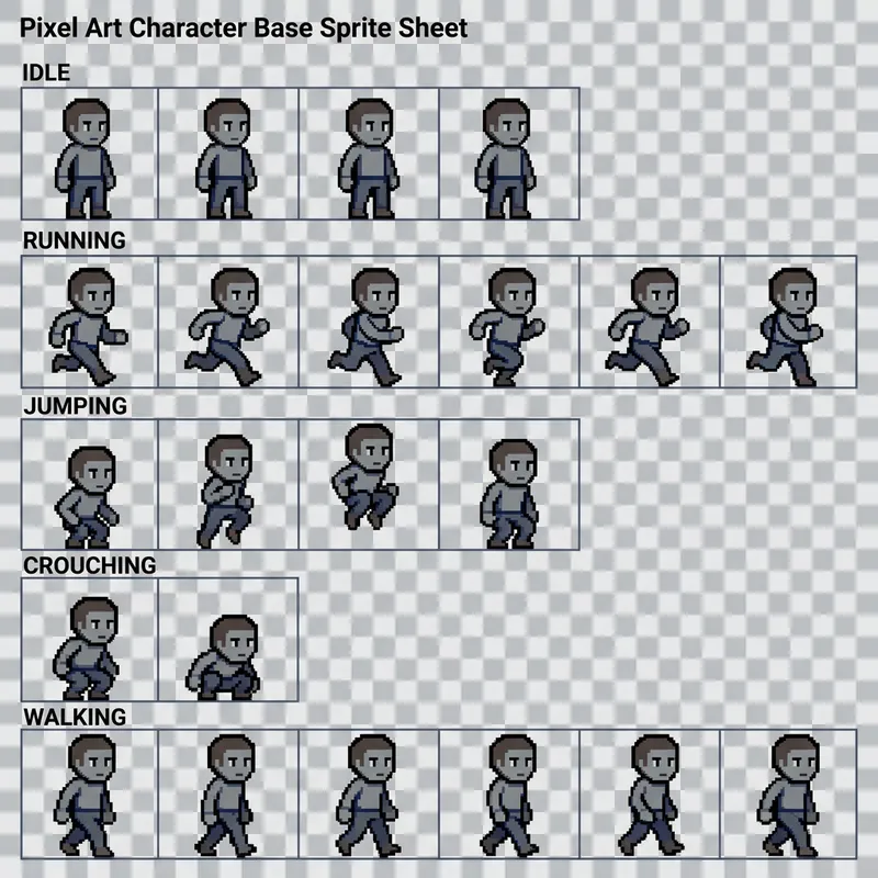 Gender-Neutral Pixel Art Base Model Sprite Sheet