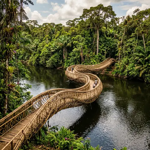 Bamboo Anaconda Bridge in the Amazon Rainforest