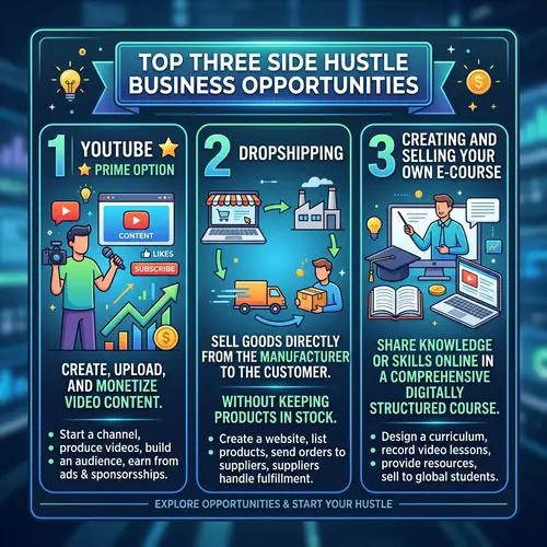 Top 3 Side Hustle Ideas: YouTube, Dropshipping, E-Course