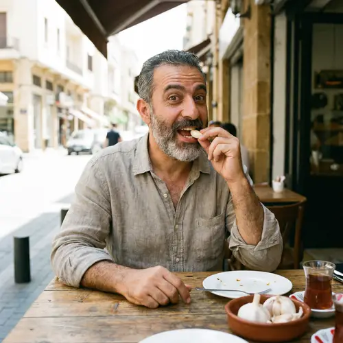 Middle-Eastern Man Enjoying Raw Garlic - Savory Delight