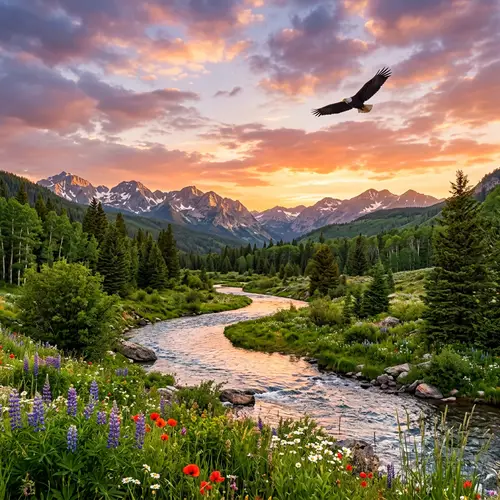 Tranquil Natural Landscape with Eagle Soaring | Website Name