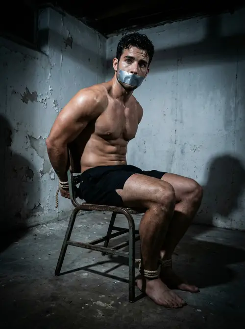 Vulnerable Male Model in Tense Noir Scene