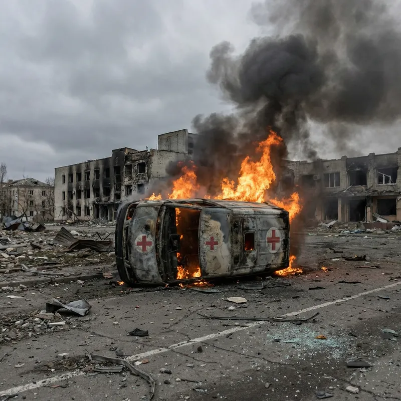 Urban Catastrophe: Burning Ambulance in Flames