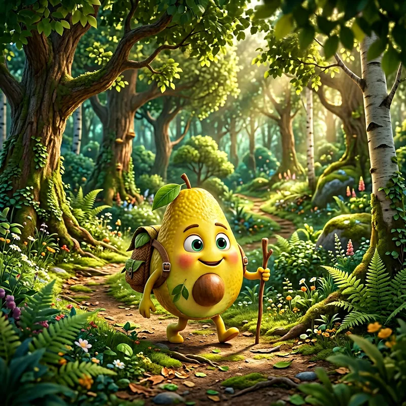 Yellow Avocado Forest Adventure - Pixar Style