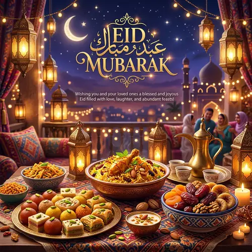 Eid ul Fitr Social Media Post | Festive Greetings & Delicacies