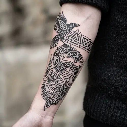 Nordic Forearm Tattoo: Viking Mythology Design