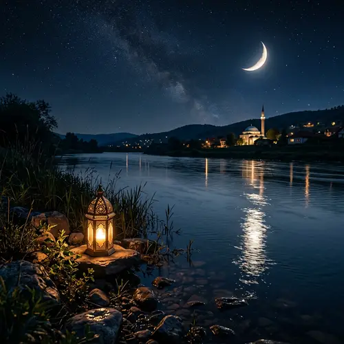 Crescent Moon Night Scene for Eid Mubarak